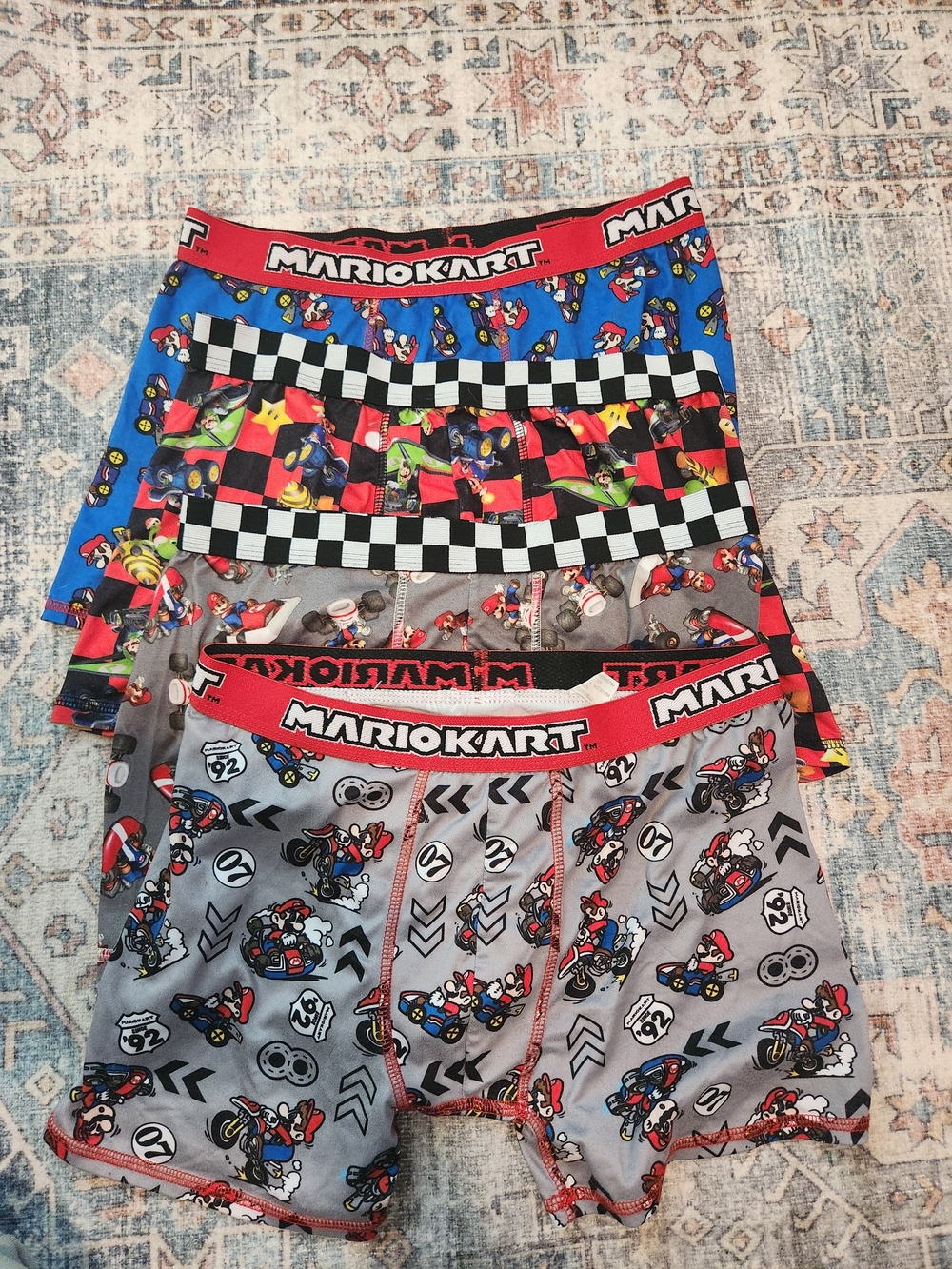 Bundle Of 4 Mario Kart Kids' Boxer Briefs - Blue & Gray Size 14/16